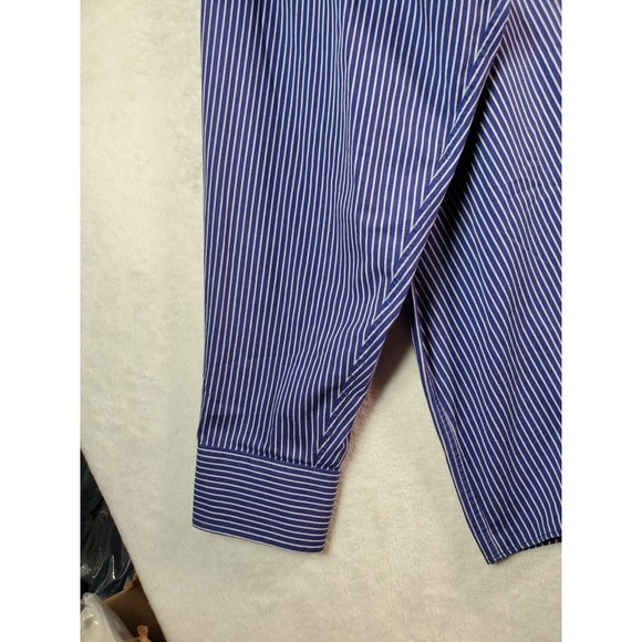 Michael Kors Shirt Mens Size 18 Blue Striped 100% Cotton Long Sleeve Button Down - Picture 6 of 9